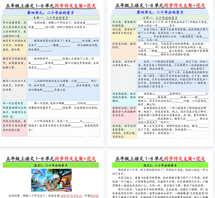【12页完整版】26秋五上丨语文 第四单元作文支架优秀范文