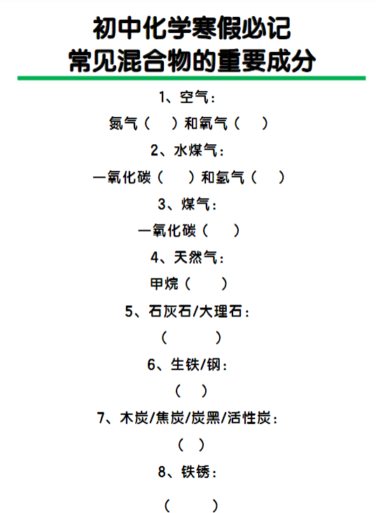 初中化学常见混合物的重要成分