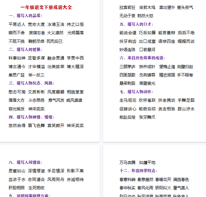 【19页完整版】必须掌握的成语分类大全【高清直接可打印】