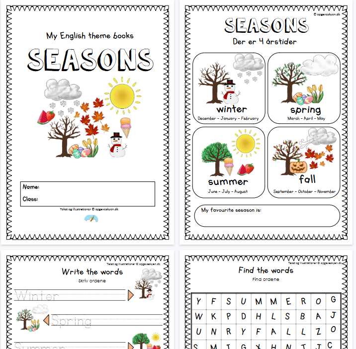 【8页高清彩色版】Seasons【完整可直接打印】认知主题词汇练习纸