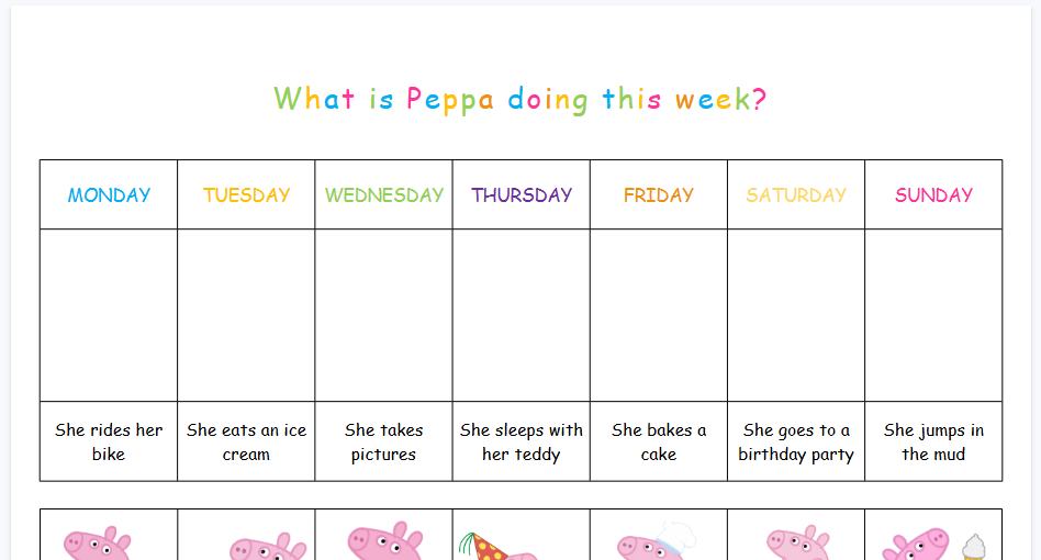 【2页高清彩色版】what-is-peppa-doing【完整可直接打印】小猪佩奇语法练习纸