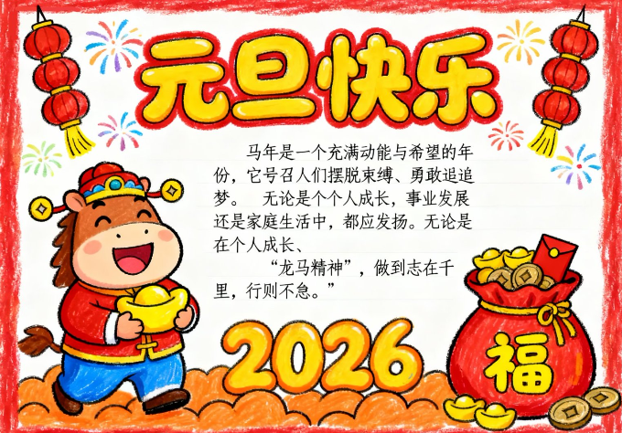 马年新年元旦2手抄报-高清可直接打印无水印版本