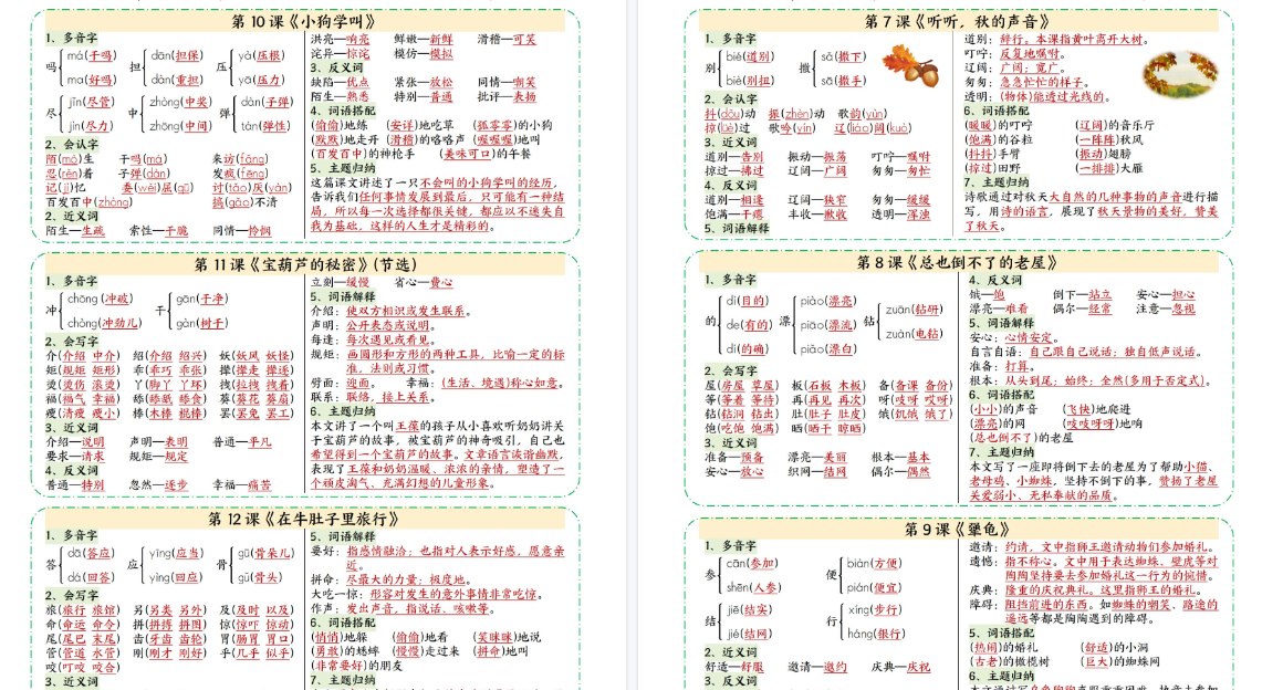 【4页高清完整版】三上语文课课贴