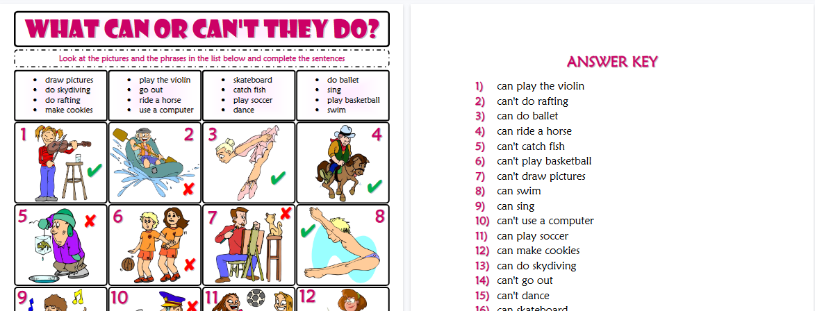 【2页高清彩色版】expressing ability and inability esl grammar quiz for kids【完整可直接打印】语法作业纸63套