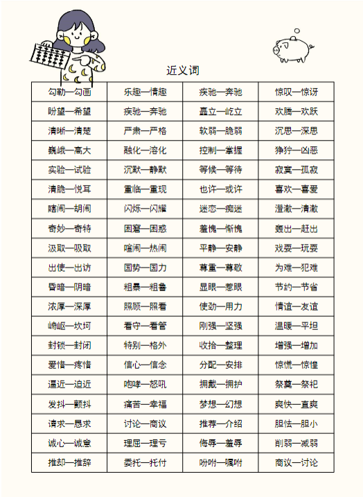 《2025春新课改五年级语文近义词和反义词汇总》