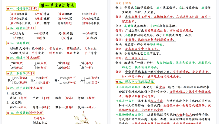 【高清8页整理】新版二上语文期中考试总复习高频考点汇总