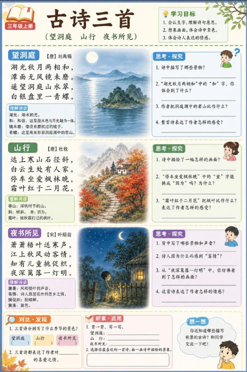 古诗三首(望洞庭、山行、夜书所见)--超彩高清版本