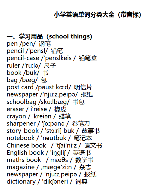 【22页新版】小升初考试专项：小学英语1-6年级单词分类表大全（带音标）【高清完整版】