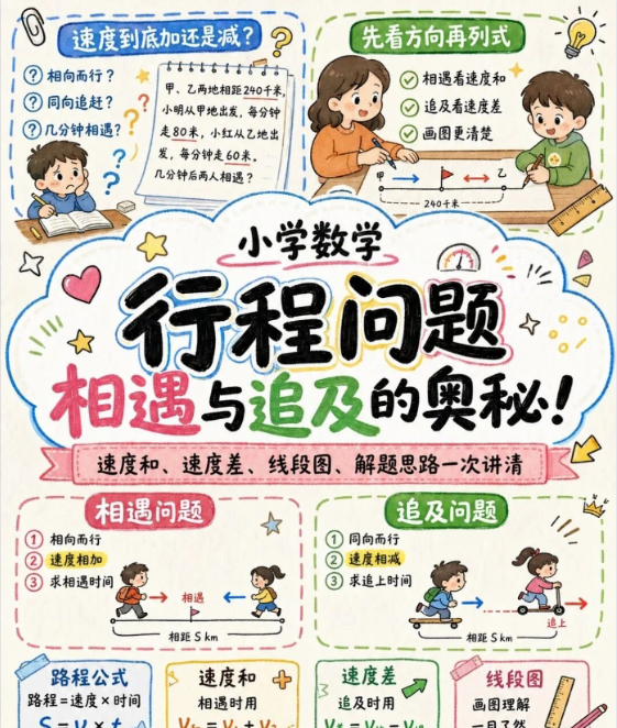 【4页完整版】26秋小学数学行程问题 相遇追及一次讲清！