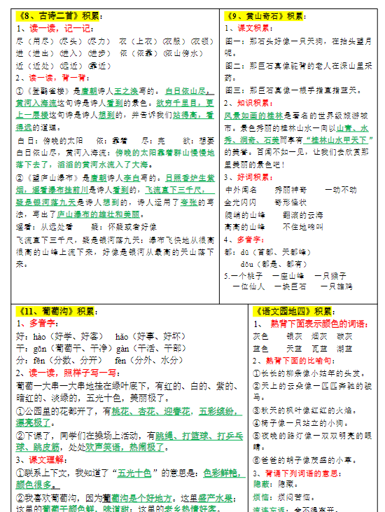 《2025春新课改二年级上册每课重点彩色版》