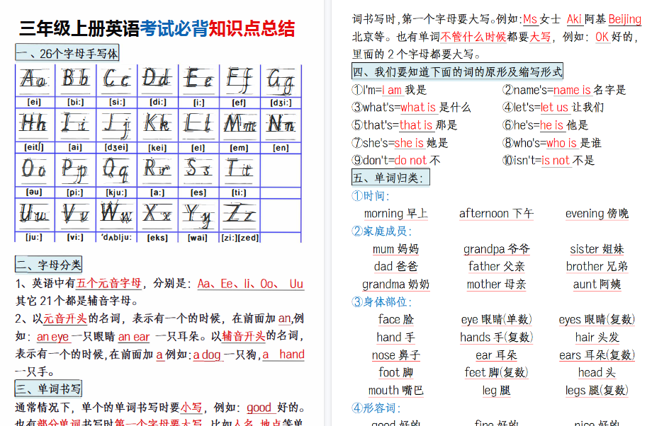 【8页高清完整版】26秋三年级上册英语知识点归纳总结(全国通用版)