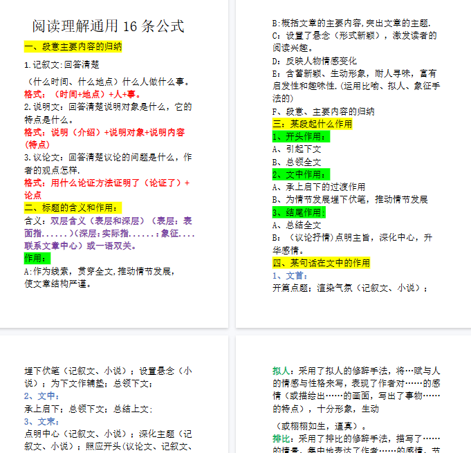 【8页完整版】阅读理解通用 16 条公式