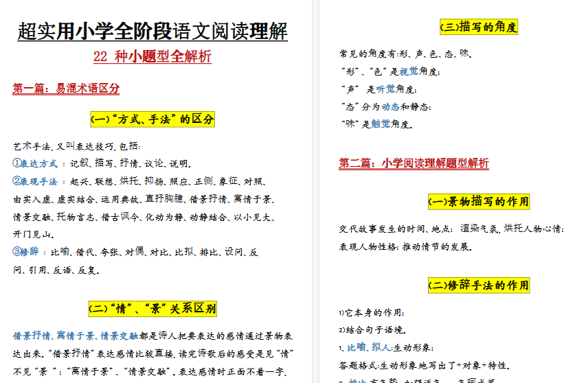 【15页高清完整版】三年级阅读理解 22 种小题型全解析【完整整理版】
