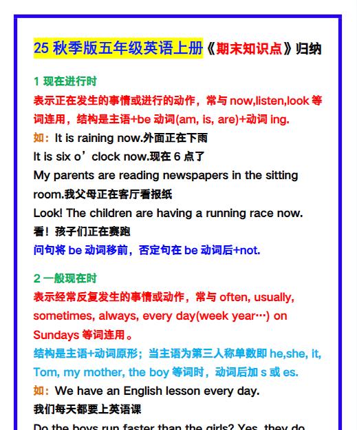 【2025秋新版】五年级英语上册《期末知识点》归纳汇总!