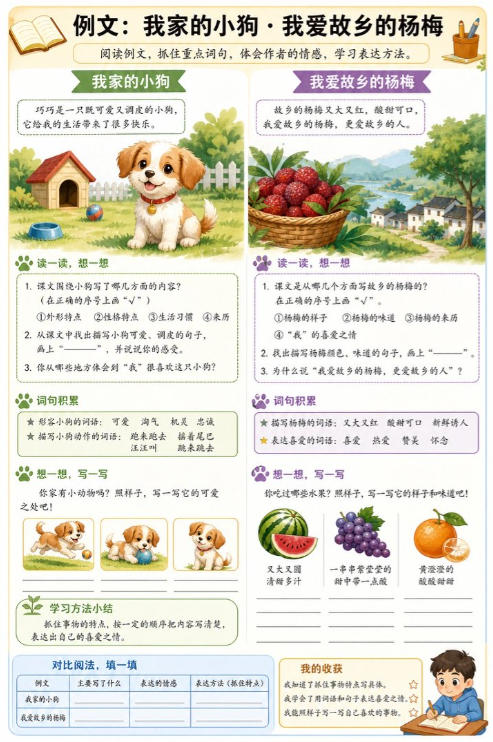 例文：我家的小狗、我爱故乡的杨梅--超彩高清版本