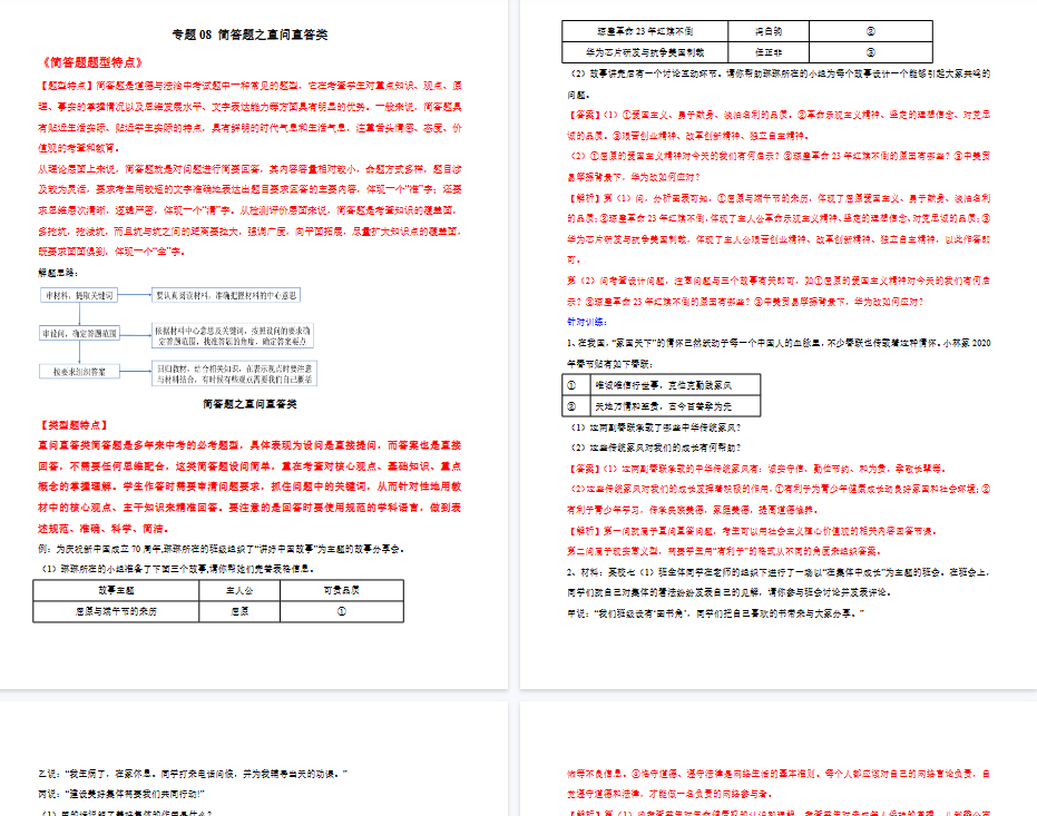 【6页高清版】中考道德与法治- 专题08 简答题之直问直答类---简答题解题方法及技巧