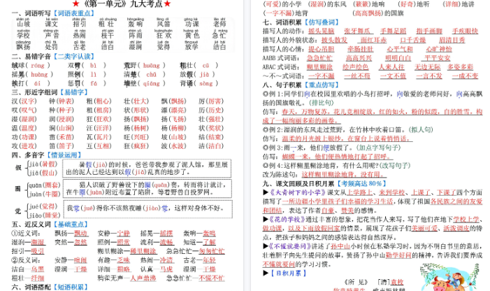 【高清17页整理】新三上语文1-8单元知识点归纳（精华版）九大考点