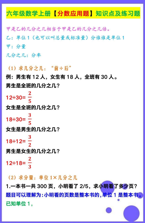 3页！六年级数学上册【分数应用题】知识及练习题