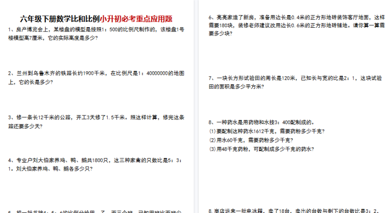 【7页高清版】六年级下册数学期末复习全册知识点和题型汇总