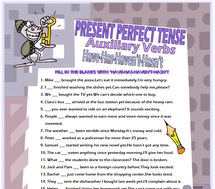 【2页高清彩色版】auxiliary verbs present perfect tense have-has worksheet【完整可直接打印】语法作业纸63套