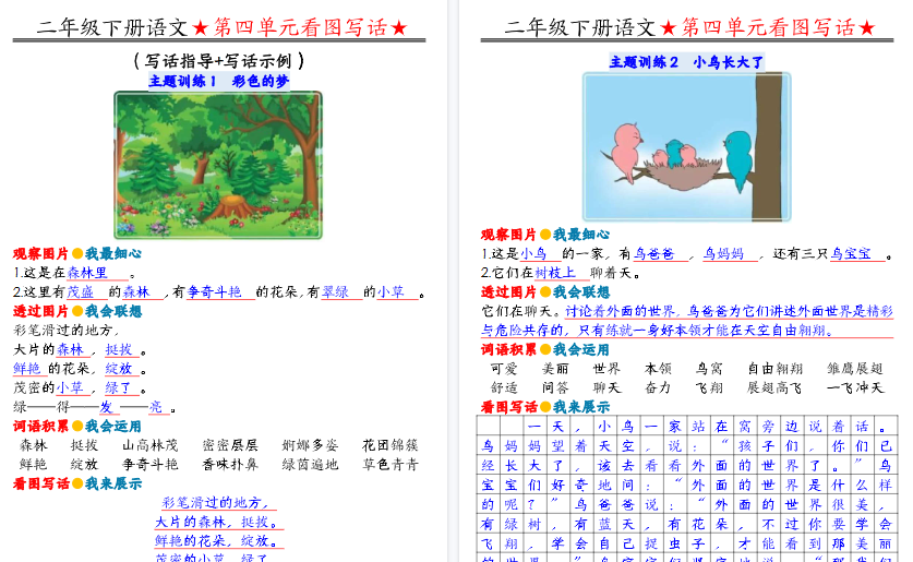【2026春完整版】二年级（下）语文 第四单元看图写话写话指导