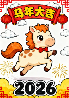 新年马年贺卡(竖版)1手抄报-高清可直接打印无水印版本