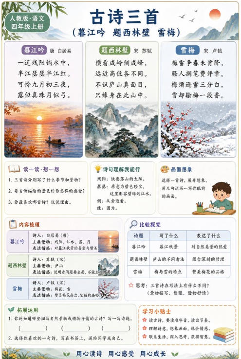 古诗三首（暮江吟、题西林壁、雪梅）--超彩高清版本