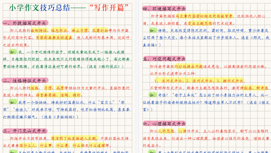 【7页高清完整版】小学作文20个技巧汇总