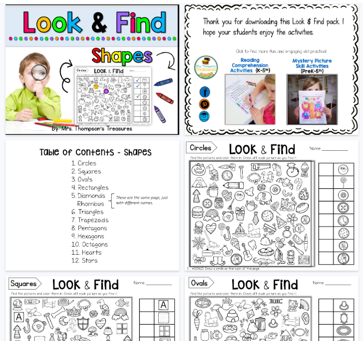 【31页高清彩色版】LookFindHiddenPicturePuzzlesShapes【完整可直接打印】英文专注力练习纸
