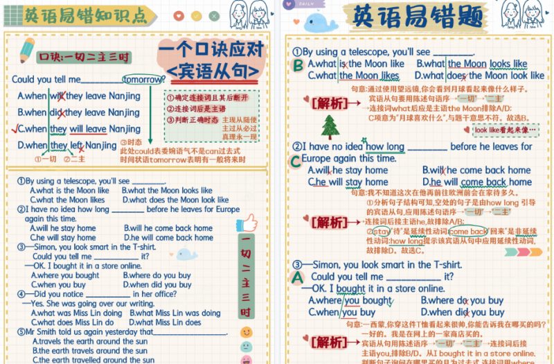 【3页高清版】英语易错题-一个口诀应对宾语从句