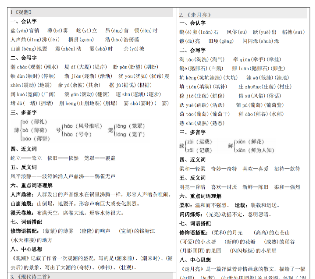 【8页完整版】四上每课重点生字组词认读贴