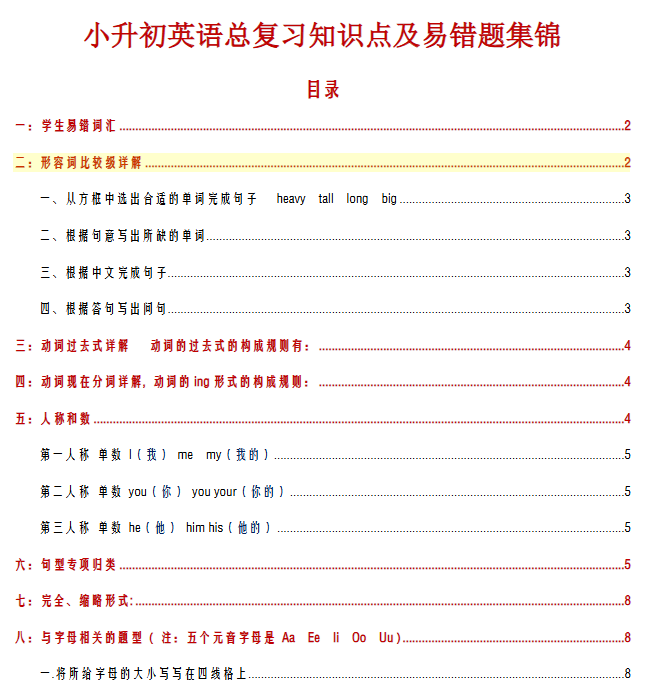 【34页新版】人教版小升初英语总复习必考知识点易错题大全【高清完整版】