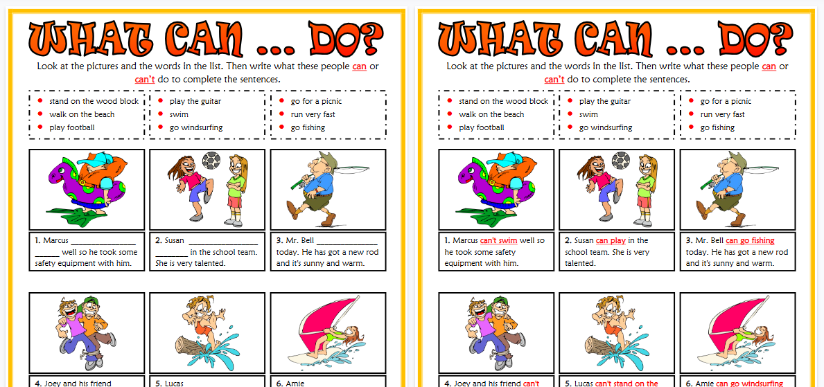 【2页高清彩色版】what can people do esl exercise worksheet for kids【完整可直接打印】语法作业纸63套