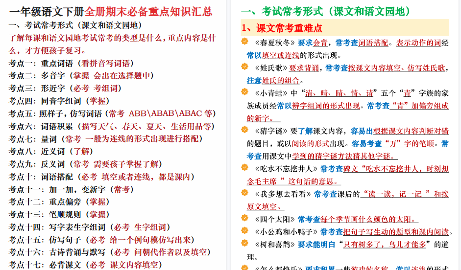 【24页高清完整版】期末复习重点知识汇总一下语文