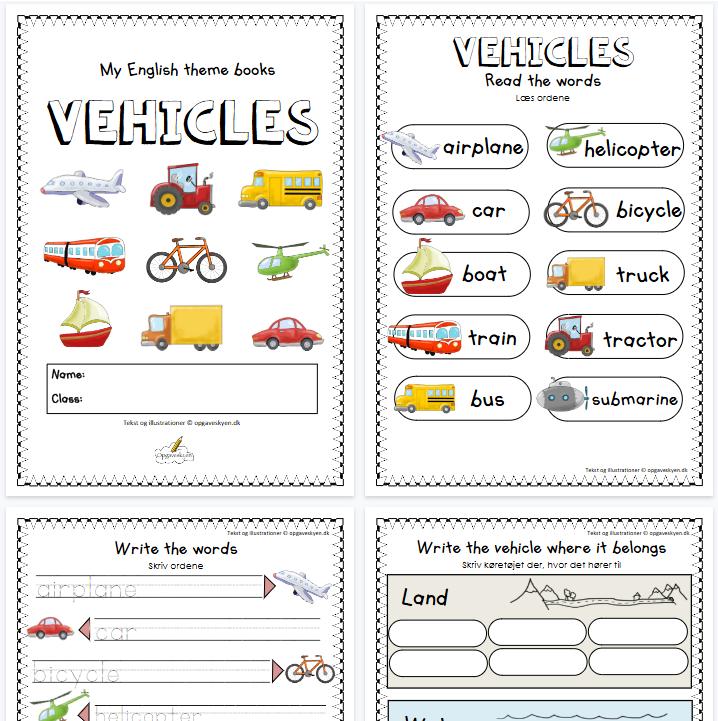 【8页高清彩色版】vehicles【完整可直接打印】认知主题词汇练习纸