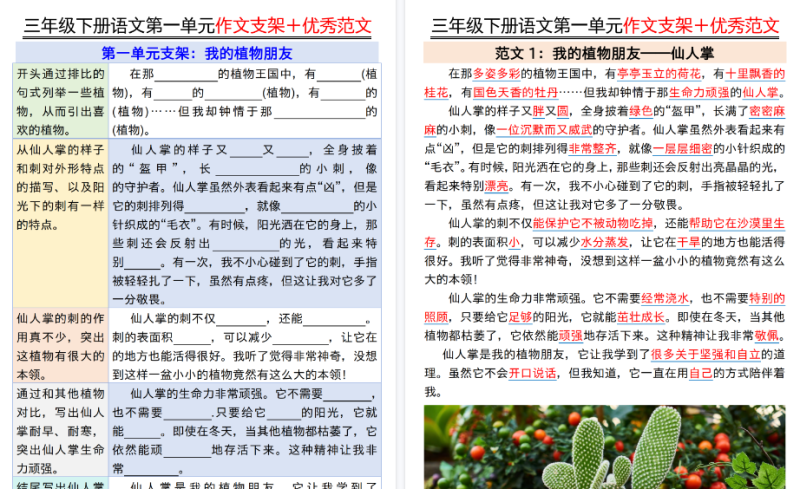 【16页高清版】三年级下册语文第一单元作文支架＋优秀范文