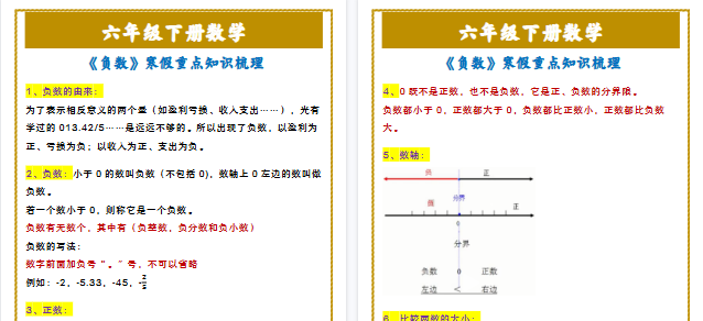 【2026寒假2页】六年级下册数学 《负数》寒假重点知识梳理