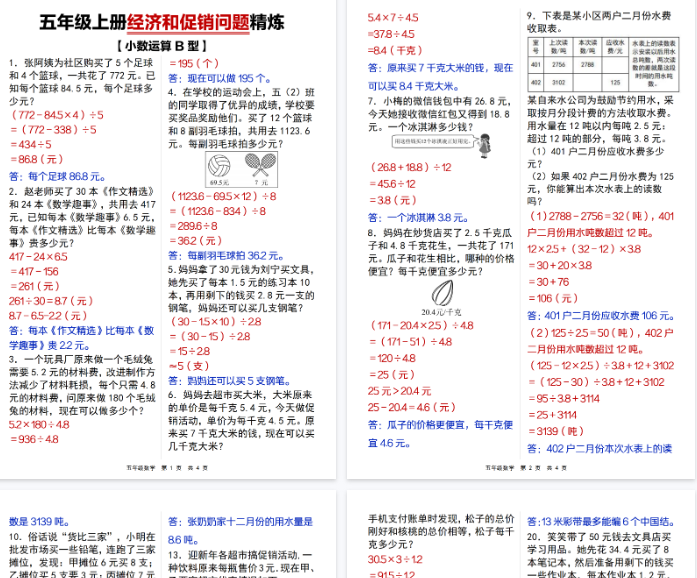 【4页完整版】【通用】26秋五年级上册经济和促销问题精炼