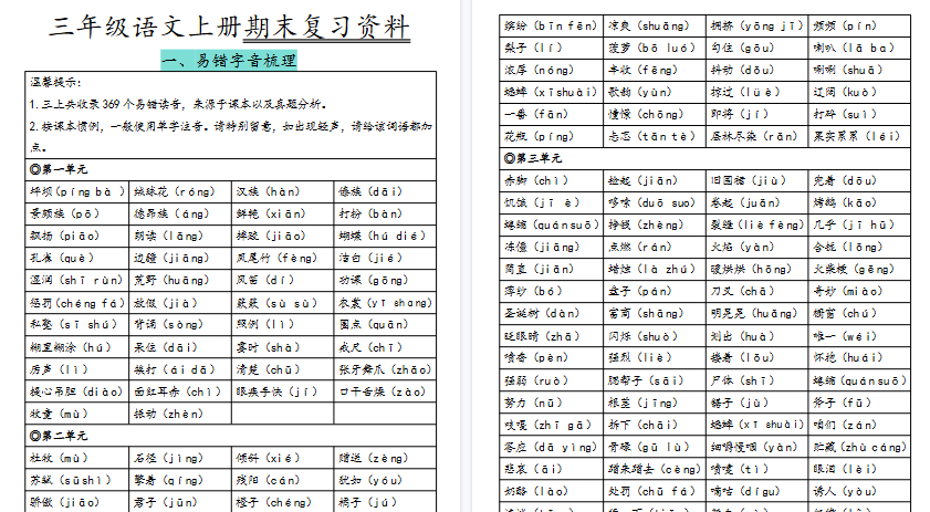 【36页高清完整版】三上丨语文 期末复习-资料（部编版）