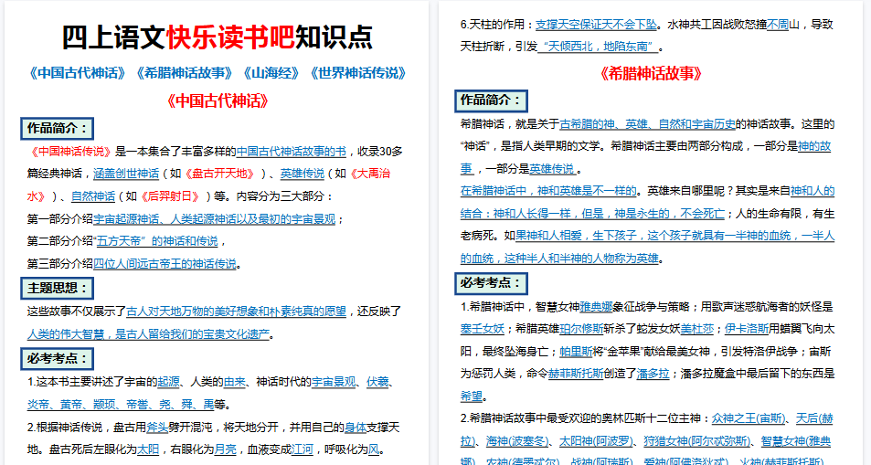 【12页高清完整版】四上语文快乐读书吧