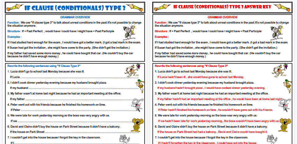 【2页高清彩色版】conditionals if clause type 3 worksheet【完整可直接打印】语法作业纸63套