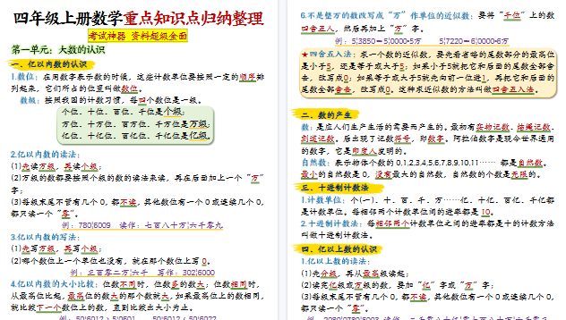 【14页高清完整版】26秋四年级上册数学重点知识点归纳整理