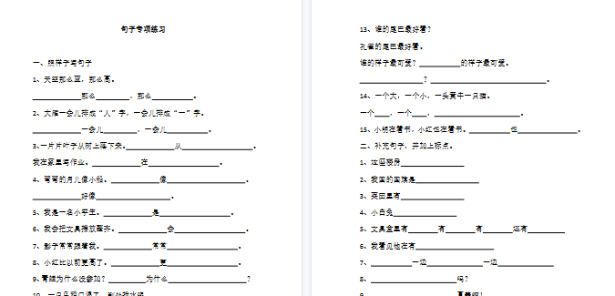 【2页完整版】句子专项练习【高清直接可打印】