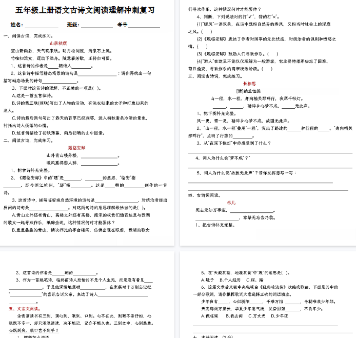 【10页完整版】《语文古诗文阅读理解冲刺复习.》