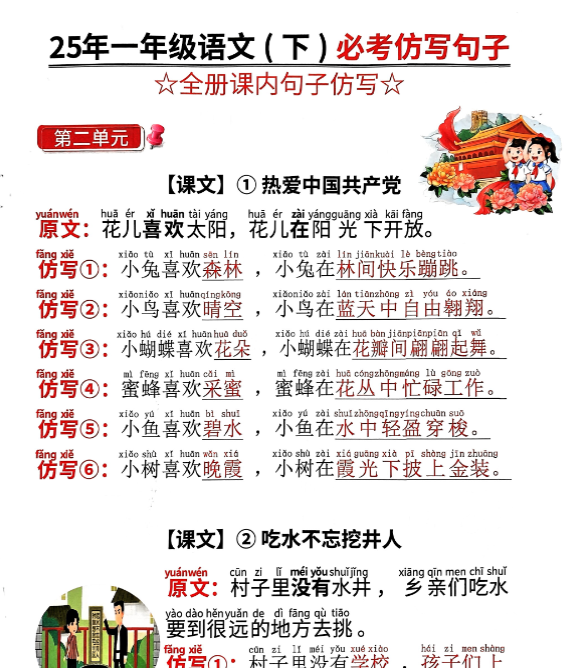 【高清电子版】25年一下语文必考仿写句子(全册课内句子仿写)20页