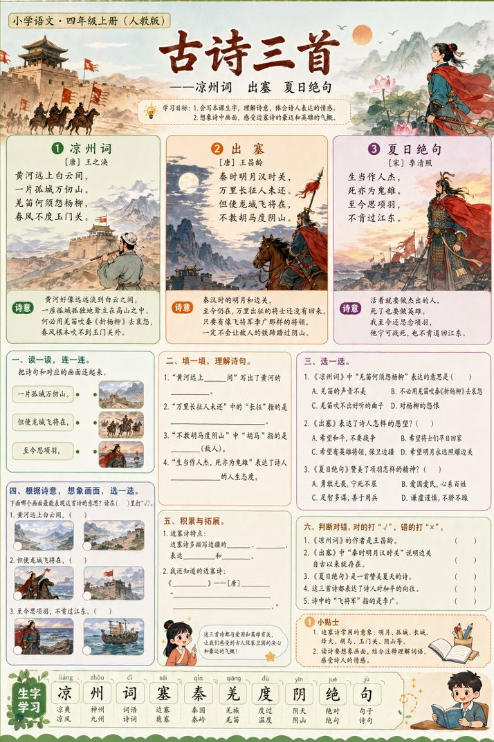 古诗三首（凉州词、出塞、夏日绝句）--超彩高清版本