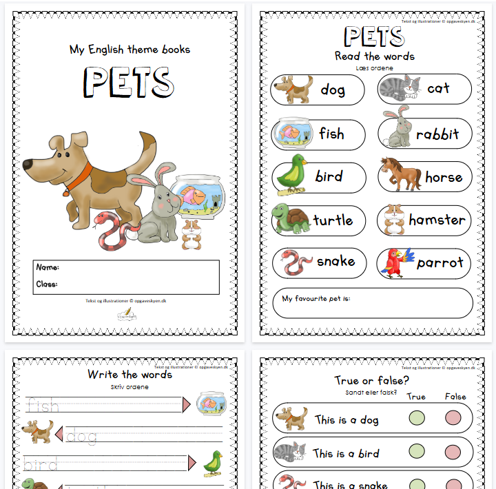 【8页高清彩色版】pets【完整可直接打印】认知主题词汇练习纸
