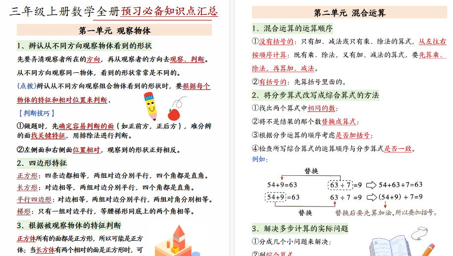 【13页高清完整版】26秋人教版三上数学重点知识点归纳整理-